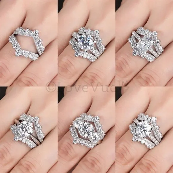 Elegant Diamond Moissanite Chevron Ring Band Enhancer - Picture 11 of 16